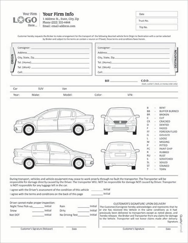 Auto Condition Report Form with Terms on back