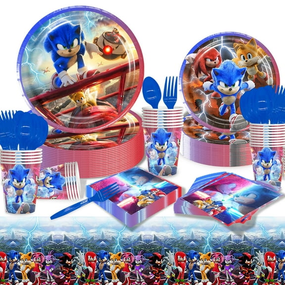 Raveparty Blue Hedgehog Birthday Party Decorations for 121Pcs 20 Guests, Blue Hedgehog Plates and Napkins Party Supplies, Cartoon Theme Tableware Set