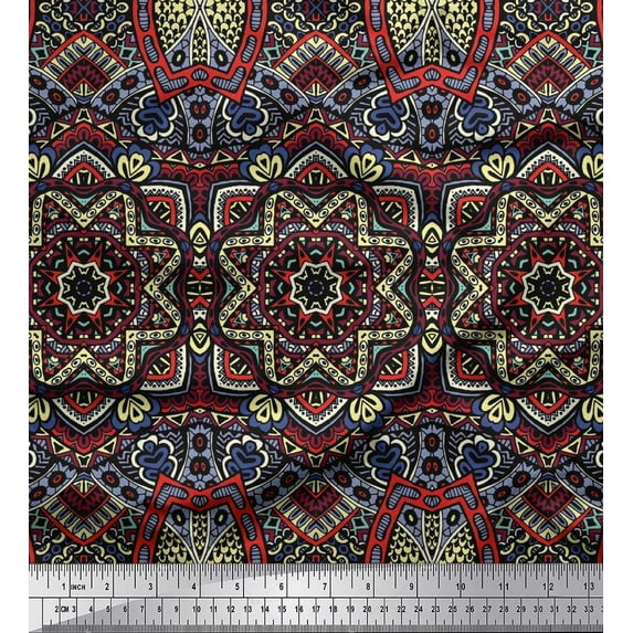 Soimoi Rayon Crepe Fabric Mandala Kaleidoscope Print Fabric by The Yard 46 Inch Wide