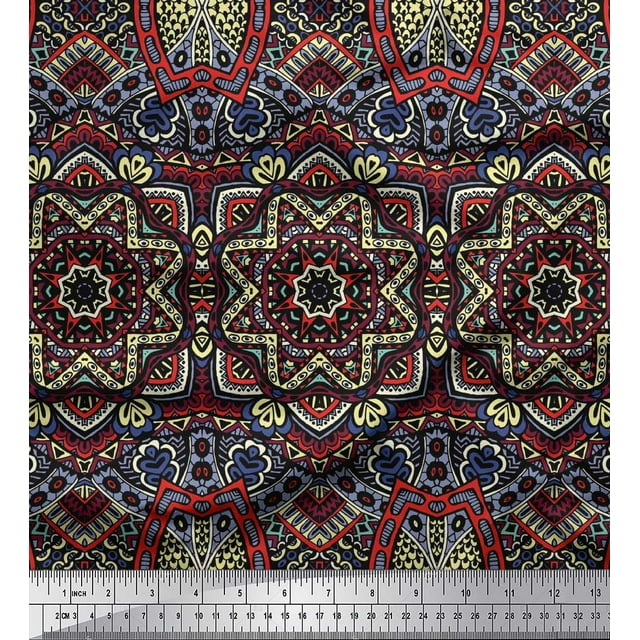 Soimoi Poly Georgette Fabric Mandala Kaleidoscope Printed Fabric 1 Yard 42 Inch Wide