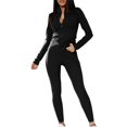 thumbnail image 2 of WCJM Black 2 Piece Sets For Women Slim Zipper Solid Color High Collor Top And Tight Pants Matching Set, 2 of 8
