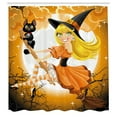 thumbnail image 4 of Halloween Shower Curtain, Cute Sexy Witch on a Broom with Baby Kitten and Hazy Moonlight Halloween Themed, Fabric Bathroom Set with Hooks, 69W X 75L Inches Long, Multicolor, by Ambesonne, 4 of 4