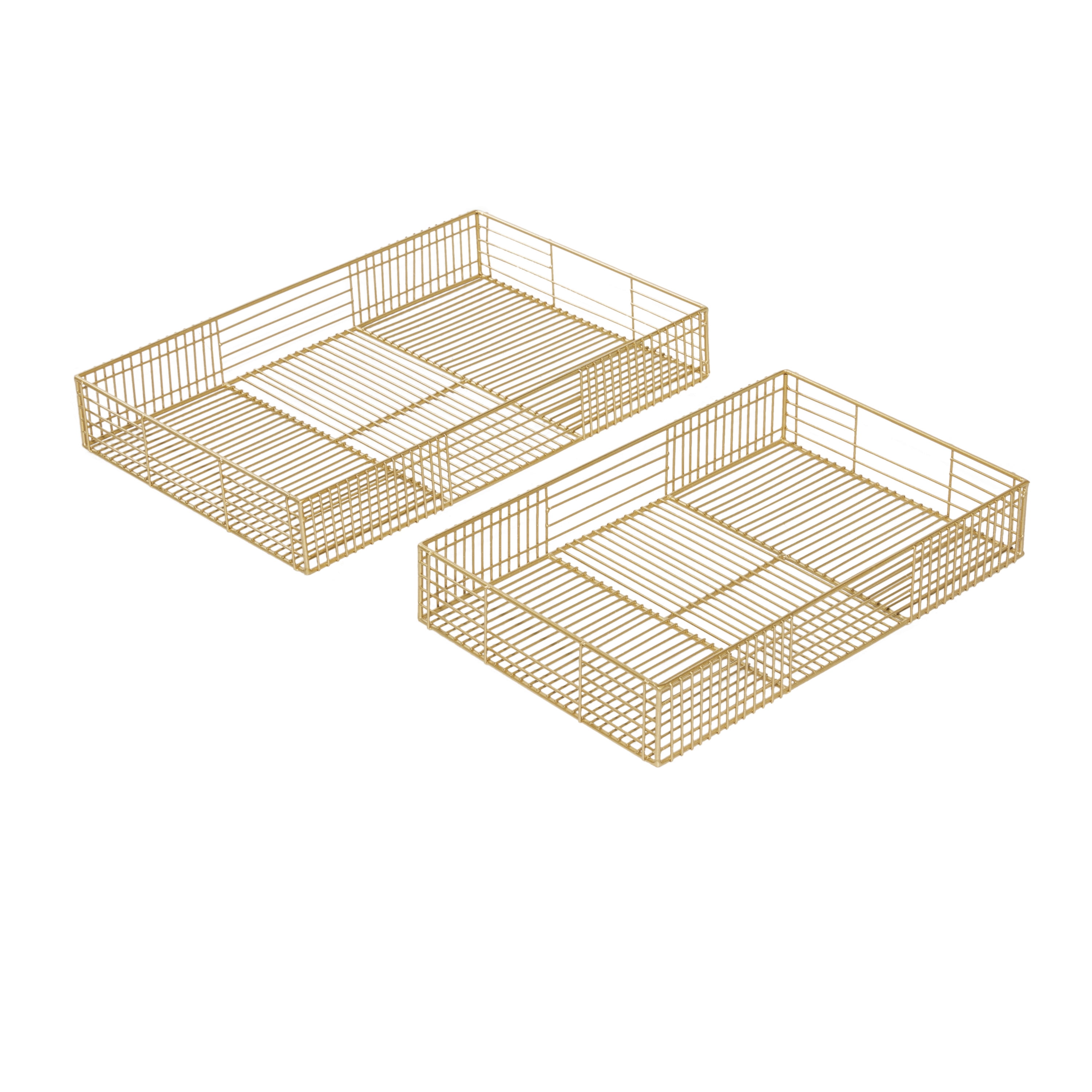 CosmoLiving by Cosmopolitan 17", 19"W Gold Metal Wire Tray, 2-Pieces