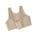 thumbnail image 5 of SMihono Front Close Lace Bra for Women Wireless Comfy Post Stylish Padded Support Wirefree Bra Racerback T-Shirt Bra Bralette Khaki L US(8), 5 of 5