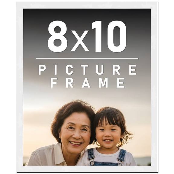 8x10 Frame White Solid Wood Picture Frame Includes UV Acrylic Shatter Guard Front, Acid Free Foam