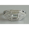 thumbnail image 2 of HeartsAndYou 4ct Emerald Cut Moissanite Engagement Ring for Women Halo Trilogy Fancy 18k White Gold over Silver, 2 of 5
