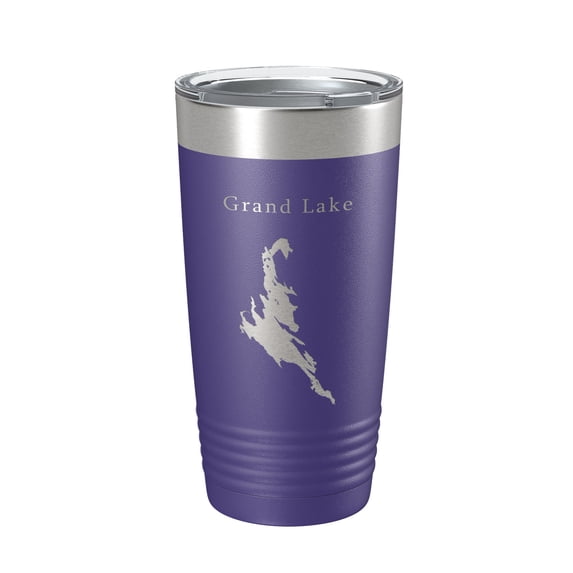 Grand Lake Map Tumbler Travel Mug Insulated Laser Engraved Coffee Cup Maine 20 oz Purple