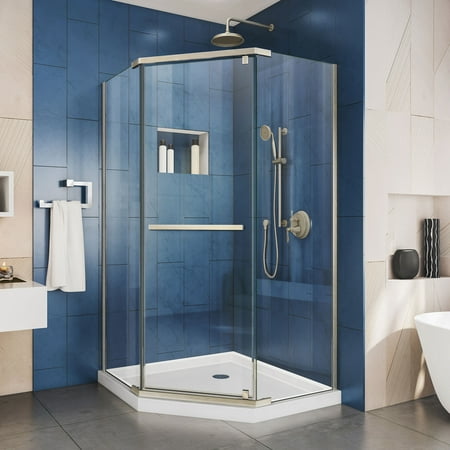 DreamLine Prism 40 1/8 in. x 72 in. Frameless Neo-Angle Pivot Shower Enclosure in Brushed