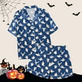 thumbnail image 6 of HCNTES Halloween Pajamas Women Satin Silk Button Up Shirt and Shorts Pjs Sets Funny Spooky Pumpkin 2 Piece Graphic Sleepwear(T240-Blue,M), 6 of 6