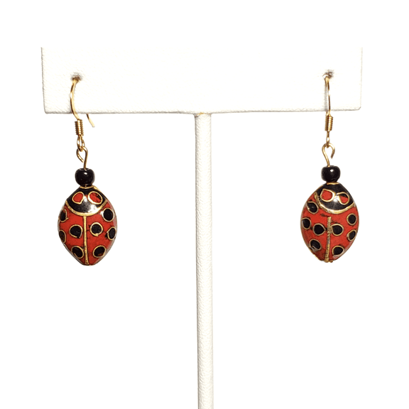 Vintage Lady Bug Cloisonne Earrings