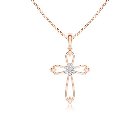 ANGARA Natural Diamond Open Cross Pendant in 14K Rose Gold for Women (Size-1.25mm| Color-G| Clarity-VS2) | April Birthstone, Anniversary, Jewelry Gift for Women | Natural Diamond Necklace