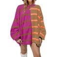 thumbnail image 1 of ORUYROP Pull à Rayures pour Femmes Col Rond Manches Longues Tricoté Bloc de Couleur Décontracté Ample Léger pour Femmes, Orange, Moyen, 1 of 5