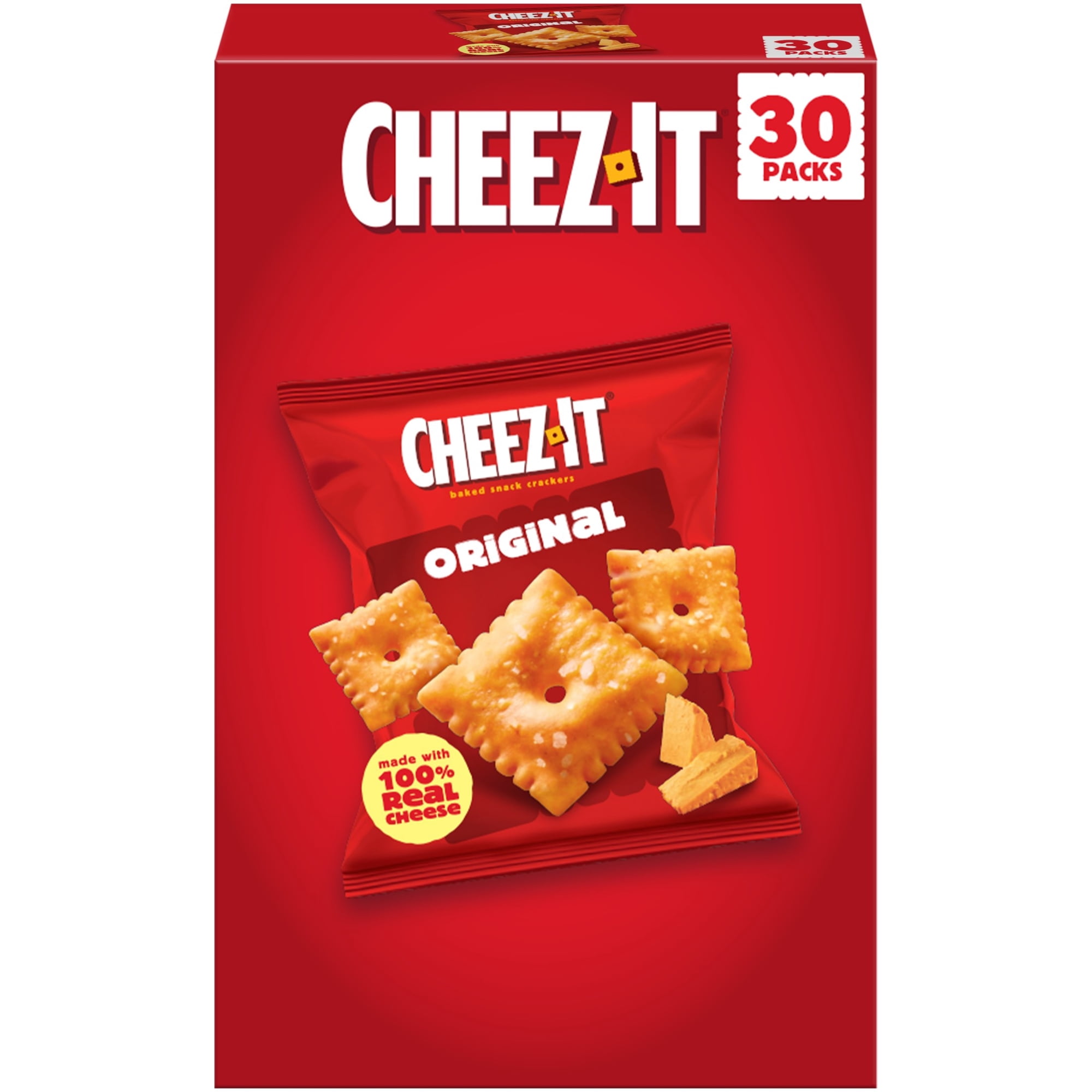 Cheez-It Cheese Crackers, Baked Snack Crackers, Lunch Snacks, Original, 30oz Box (30 Packs)