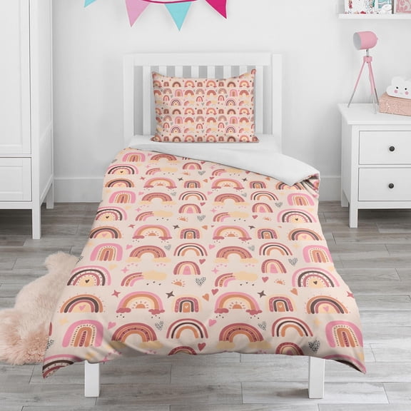 Boho Bohemia Rainbow Duvet Cover and Pillowcase Set for Single Bedding, Bedroom Accessories for Kids Teens