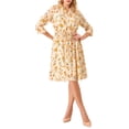 thumbnail image 2 of INSPIRE CHIC Vestido Camisero Floral Elegante para Mujeres con Cuello en V, Manga 3/4, Con Cinta Frontal, Vestido Fluido de Chifón L Beige, 2 of 5