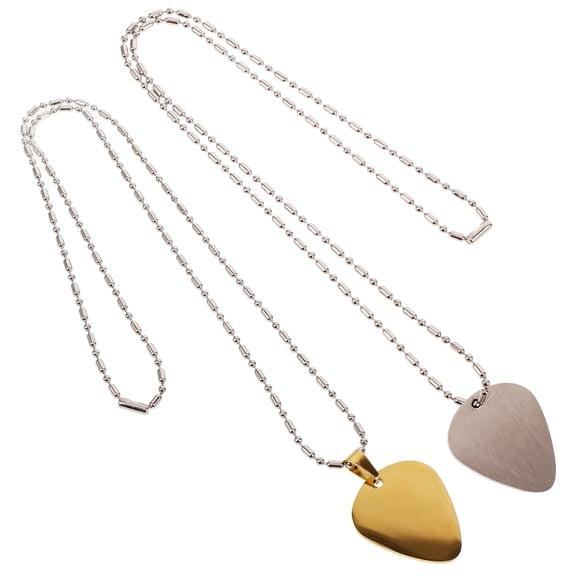 KHBUAB Guitar Pick Pendant Necklace Stainless Steel Adorable Decor for Men 2Pcs
