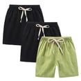 thumbnail image 2 of Ruyang 3 Pack Kids Cotton Linen Shorts Solid Casual Elastic Waist Wide Leg Shorts Summer Lightweight Beach Vacation Shorts, 2 of 4
