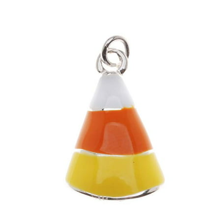 Silver Plated With Yellow Orange White Enamel Halloween Candy Corn Charm (1)