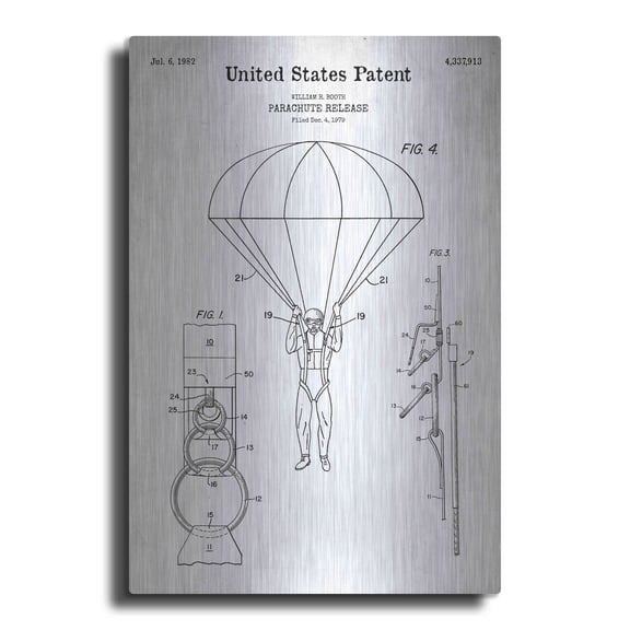 Luxe Metal Art 'Parachute Release Blueprint Patent White' Acrylic Glass Wall Art, 12"x16"