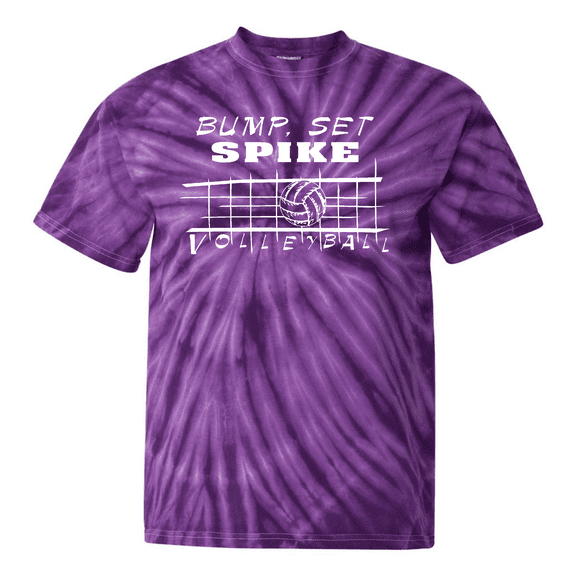 Youth Volleyball Tie Dye T-Shirt "Bump, Set, Spike" Logo (Purple, YM)