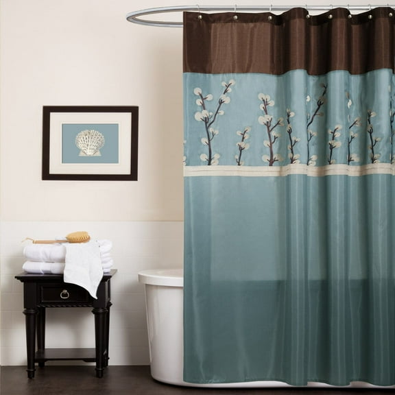 Lush Decor Cocoa Flower Floral Shower Curtain, 72x72, Blue/Brown, Single