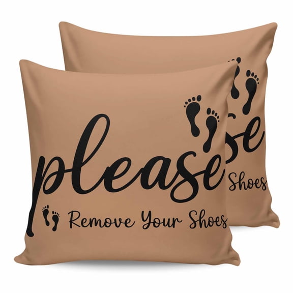 Outdoor Pillow Covers Pack of 2, Please Remove Your Shoes Waterproof Throw Pillowcase Cushion Cases, Vintage Brown Black Decorative Pillow Cover for Couch Sofa Home Bed Patio