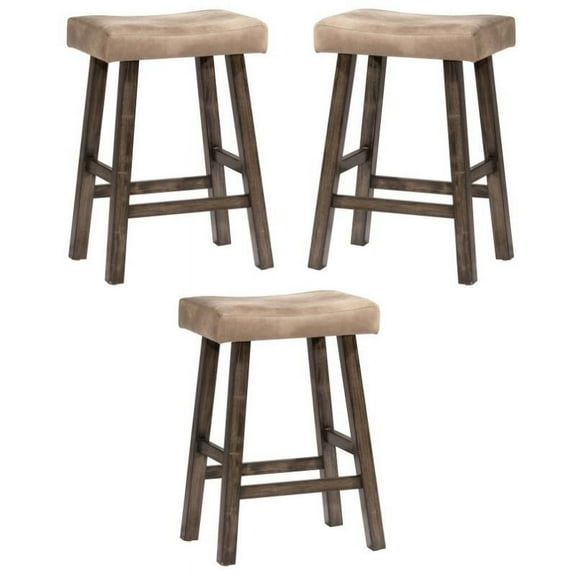 Home Square Saddle 30" Faux Leather Bar Stool in Rustic Gray - Set of 3