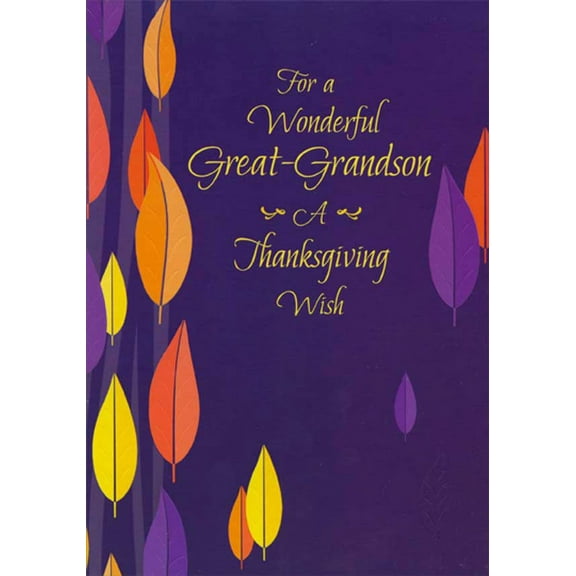 Designer Greetings Orange, Yellow, Purple Leaves on Purple Thanksgiving Card for Great-Grandson