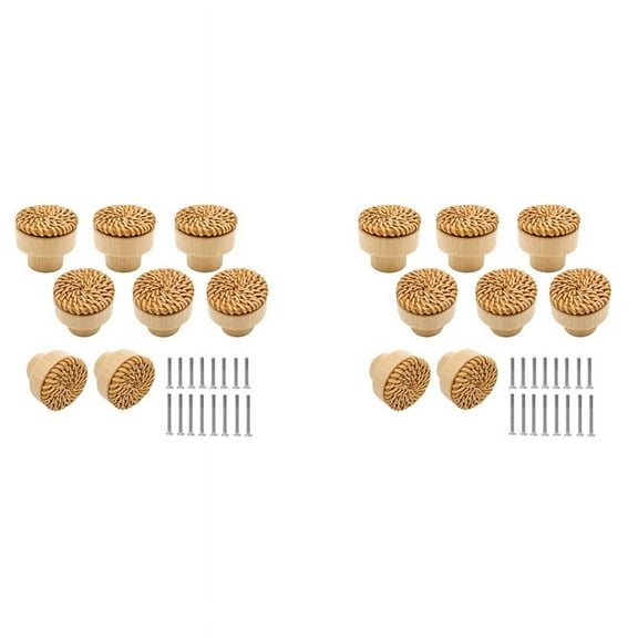 16 Pack Boho Rattan Knobs for Dresser Drawers Wood Cabinet Knobs for Wicker Decor Boho Rattan Drawer Pulls (Natural)