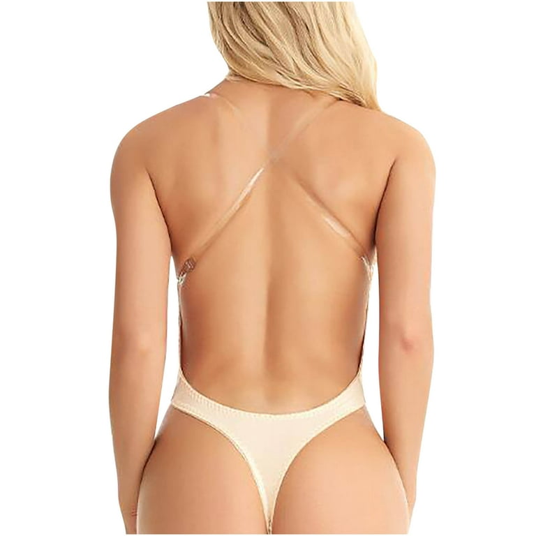 Women's Invisishaper Backless Deep V Body Shaper Bra Bodysuit Seamless U  Plunge Thong For Party Tummy Control Shapewear, Beige, XL : :  Fashion