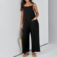 thumbnail image 6 of Virmaxy Women Overalls Jumpsuit Cold Shoulder Jumpsuit Solid Button Suspender Jumpsuits Wide Pocket Leg Pant Cotton Linen Overalls For Women Loose Fit Black M, 6 of 9