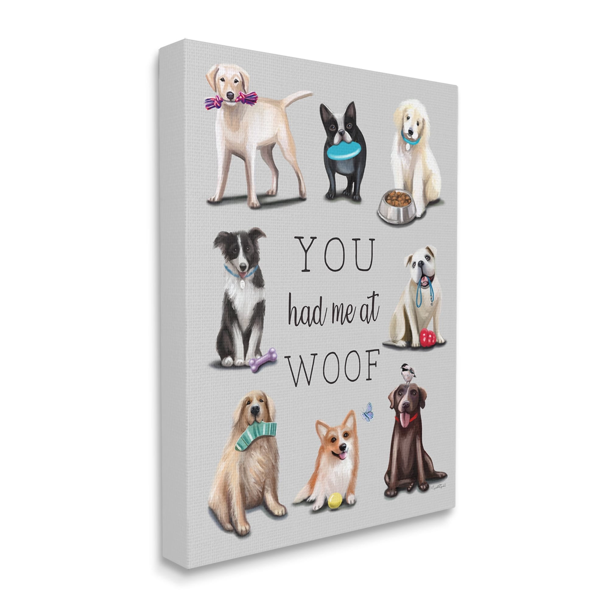 Stupell You Had Me At Woof Playful Dogs Animals & Insects Painting Gallery Wrapped Canvas Print Wall Art