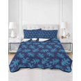 thumbnail image 2 of Quilt King Size Bedding Set, Monstera Leaves Print Reversible Summer Quilt 3 Pieces, Summer Tropical Plants Boho Blue Lightweight Bedspreads Coverlets with 2 Pillow Shams for All Seasons, 2 of 5