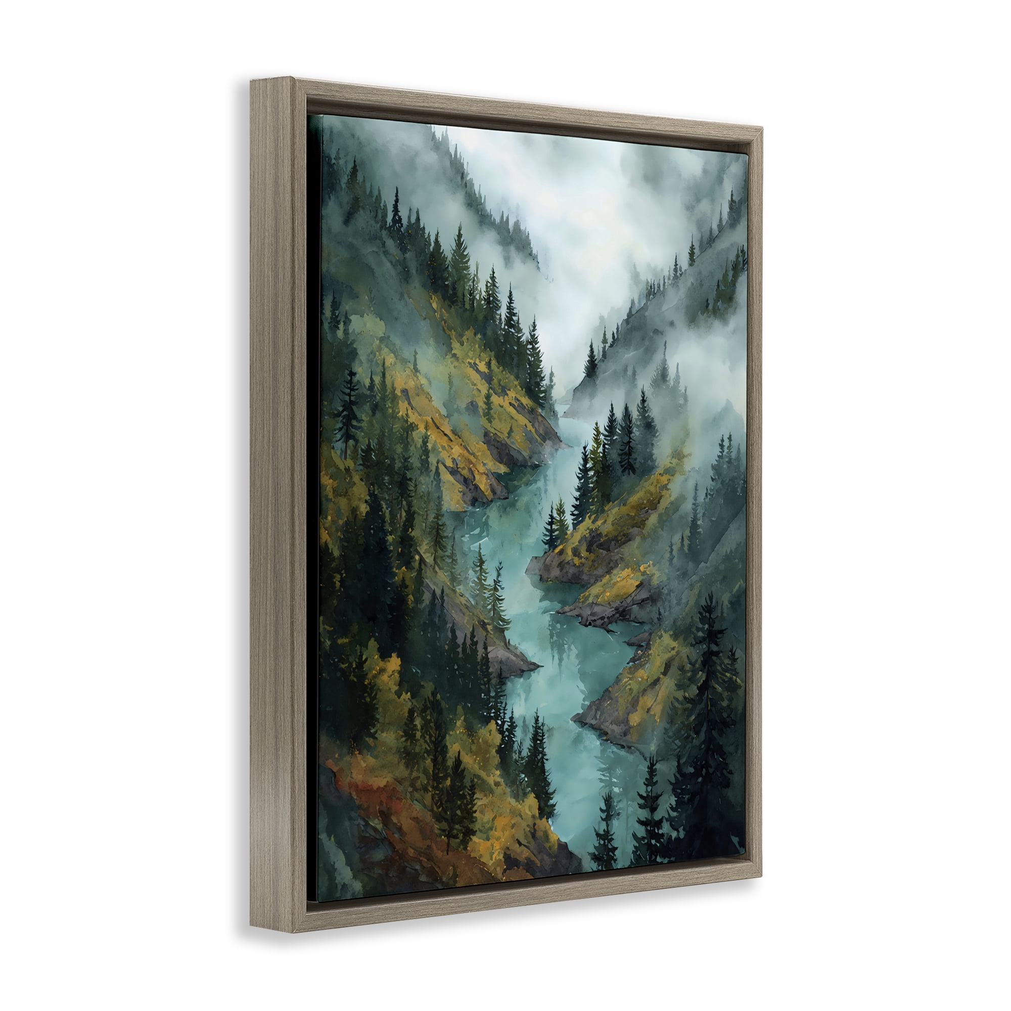 Stupell Industries Turquoise Mountain River Bends Brown Framed Floater Canvas Wall Art, design by Franklyn Gregory
