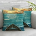 thumbnail image 3 of Qinduosi Ocean Throw Pillow Cushion Cover, with Trave Print Image Art, Decorative Square Accent Pillow Case, ", Turquoise Blue White, 3 of 5