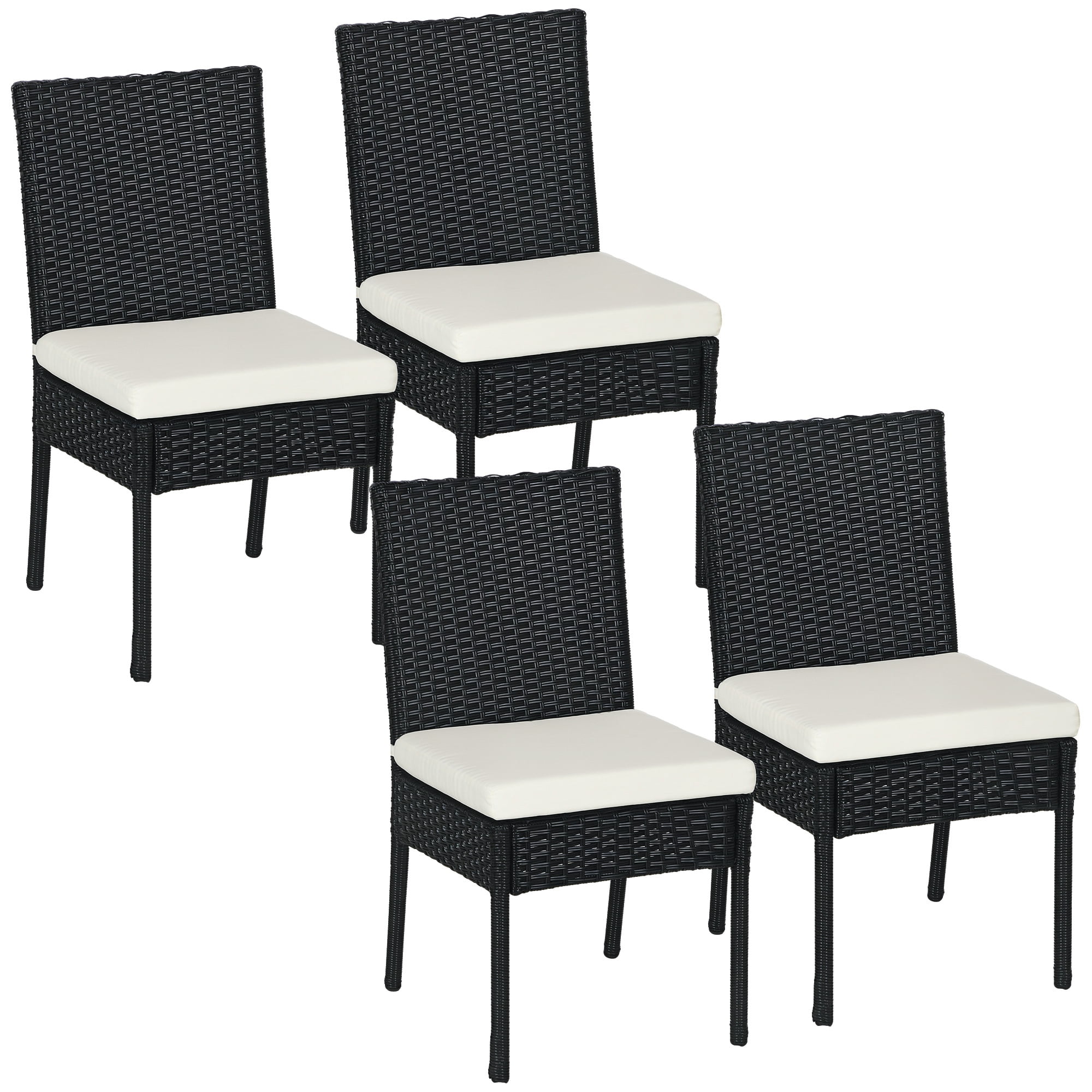 Outsunny 4 Outdoor Dining Chairs, Cushioned Patio Wicker Dining Chairs, Black