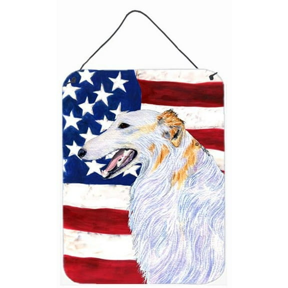 12 x 16 in. USA American Flag With Borzoi Aluminum Metal Wall & Door Hanging Prints
