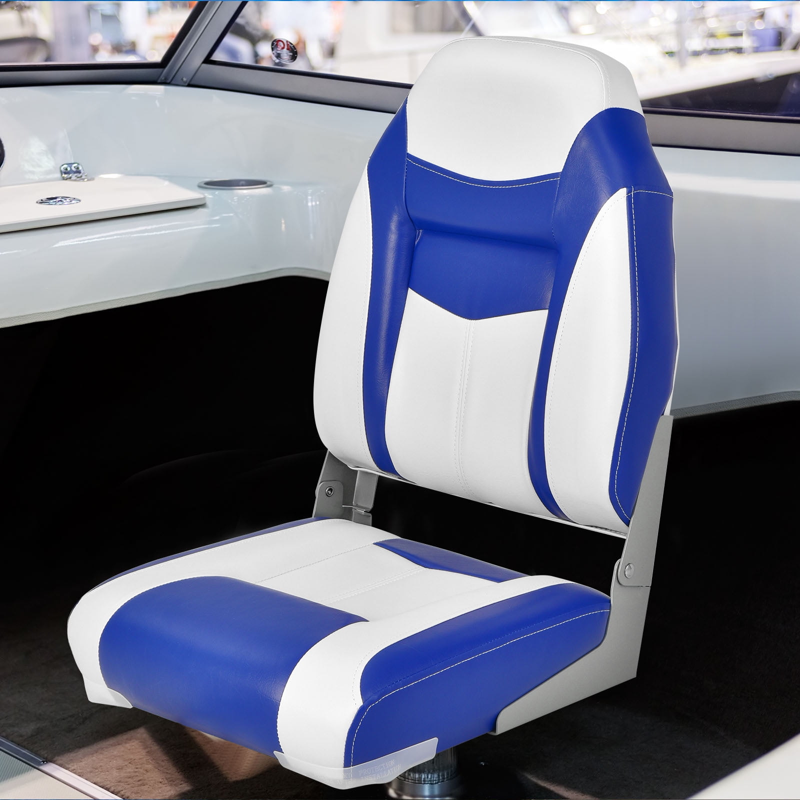 2-Pack 21.85 Inch High Back Folding Boat Seats | Thick Sponge Padding Rust Proof Hinge Ideal For Fishing Sightseeing Speed Boats Canoes Comfortable Captain Chairs P 49346881