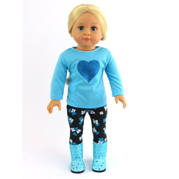 American Fashion World Blue Glitter Heart Outfit 3pc Made to fit an 18in Doll