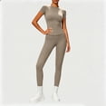 thumbnail image 2 of Womens 2 Piece Workout Set Athletic T-Shirt High Waist Leggings Activewear for Gym, Running Yoga Coffee M(M), 2 of 7