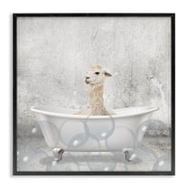 Stupell Industries Baby Llama Bath Time Cute Animal Design Graphic Art Black Framed Art Print Wall Art, 12x12, by Kim Allen