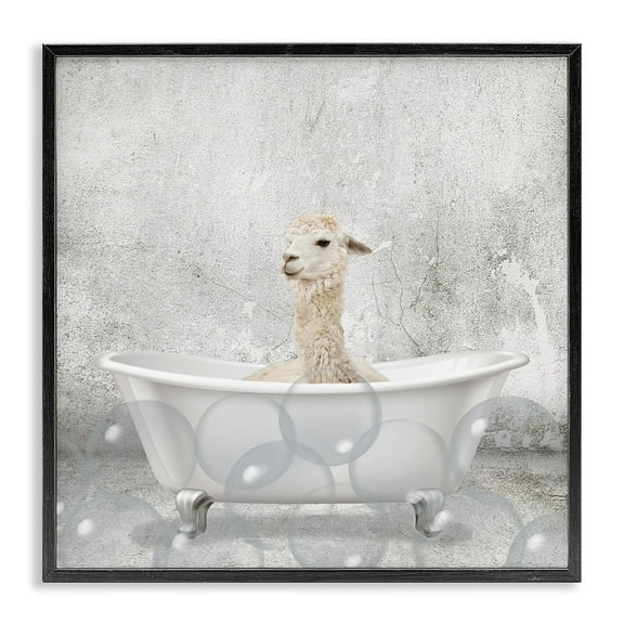 Stupell Industries Baby Llama Bath Time Cute Animal Design Graphic Art Black Framed Art Print Wall Art, 12x12, by Kim Allen