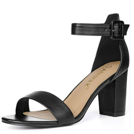 - Unique Bargains Women Chunky Heel Ankle Strap Sandals Open Toe Block Heel