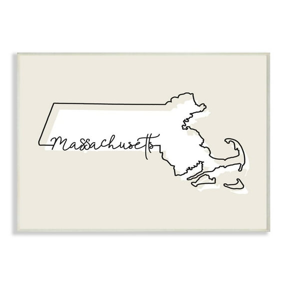 Stupell Industries Massachusetts Home State Map Neutral Print Design Wall Plaque Art by Daphne Polselli
