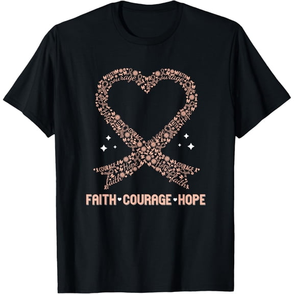 Uterine Cancer Faith Peach Ribbon Endometrial Awareness T-Shirt