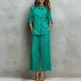 thumbnail image 2 of Laqbezok Women's Cotton Linen 2-Piece Set, Casual 3/4 Sleeve Button Down Shirt and Wide Leg Pants Outfit, Loose Fit Solid Color Summer Lounge Tracksuit with Pockets, 2 of 6