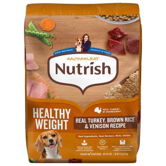 Rachael Ray Nutrish Healthy Weight Adult Dry Dog Food Real Turkey, Brown Rice & Venison, 12lb.
