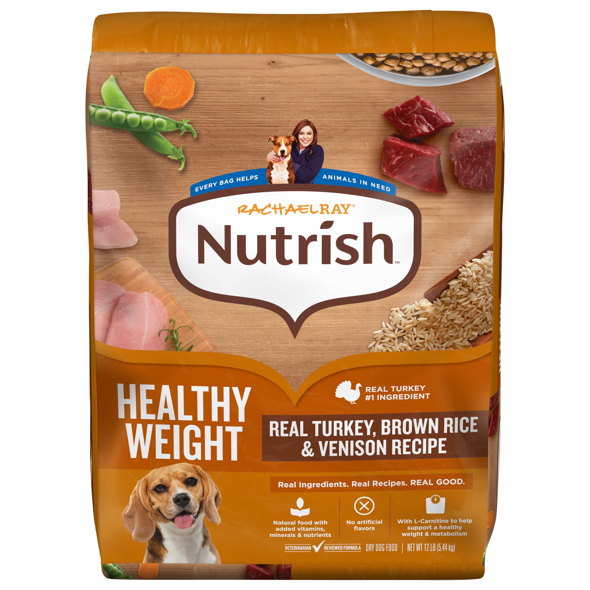 Rachael Ray Nutrish Healthy Weight Adult Dry Dog Food Real Turkey, Brown Rice & Venison, 12lb.