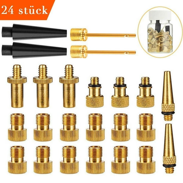 Kit adaptador de bomba de bicicleta de cobre - Boquillas de 24 piezas para inflado de neumáticos, herramienta de emergencia para bicicleta, balón, colchón inflable