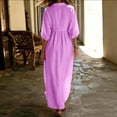 thumbnail image 5 of HADST Women's Collared V-Neck Puffed-Sleeve Maxi Dress, 3/4 Sleeves High-Waisted Pleated A-Line, 5 of 7